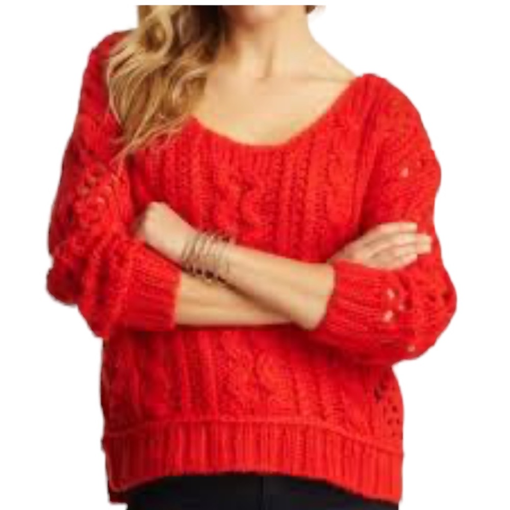 FREE PEOPLE The Fluff Chunky Sweater Wildfire Red S